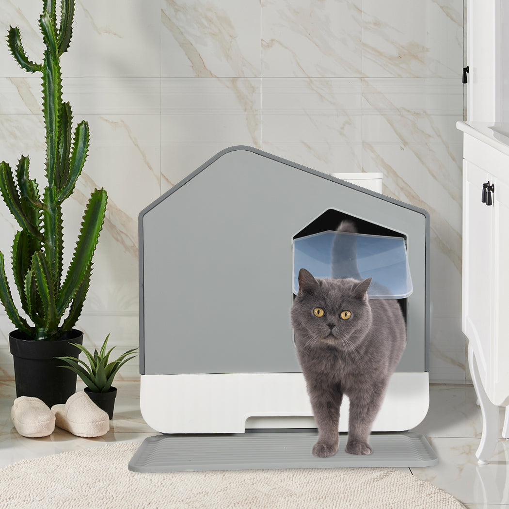 PaWz Fully Enclosed Cat Litter Box Mat Grey-1954802566021910535