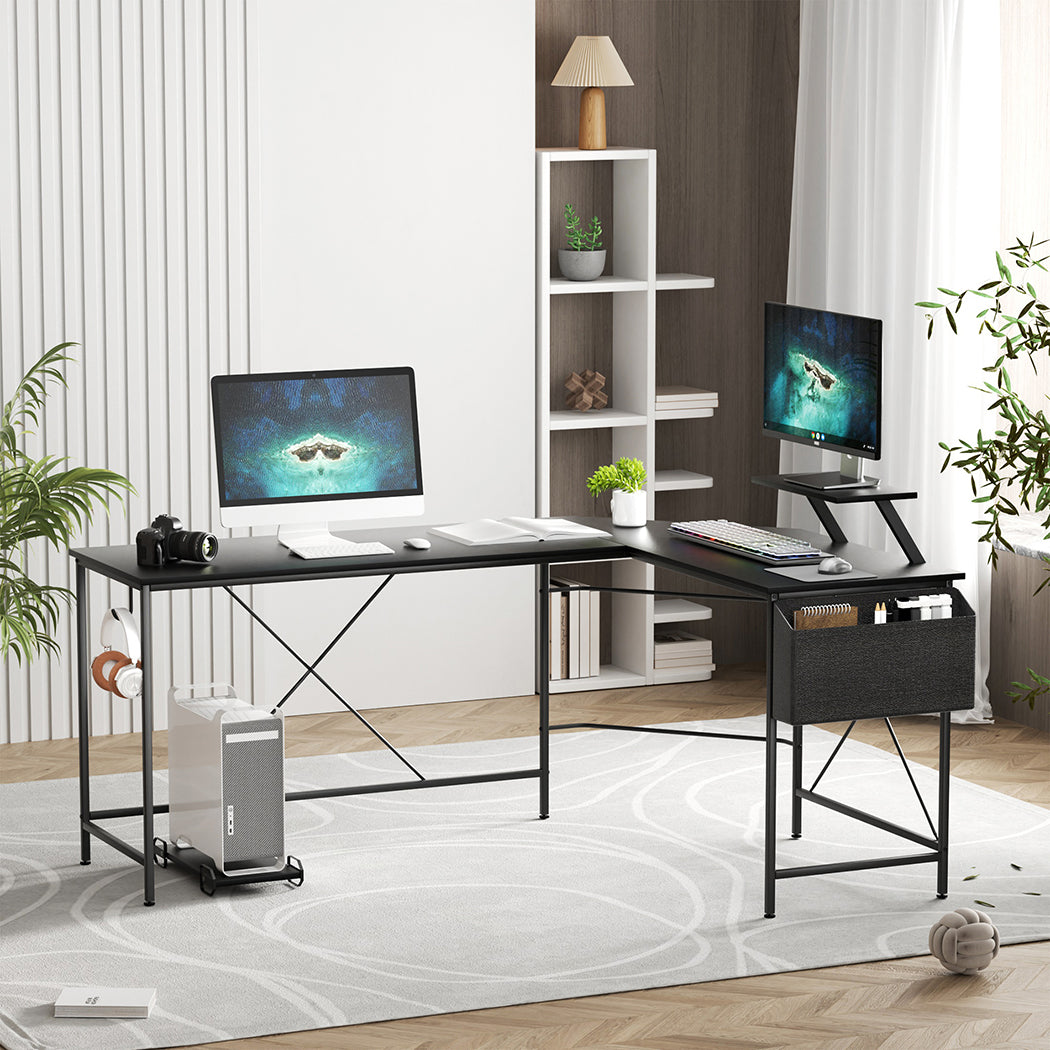 Levede Computer Desk Corner Desk Black-1954802381363482631