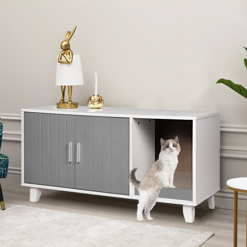 PaWz Enclosed Cat Litter Cabinet Box Grey-1954802552142958599