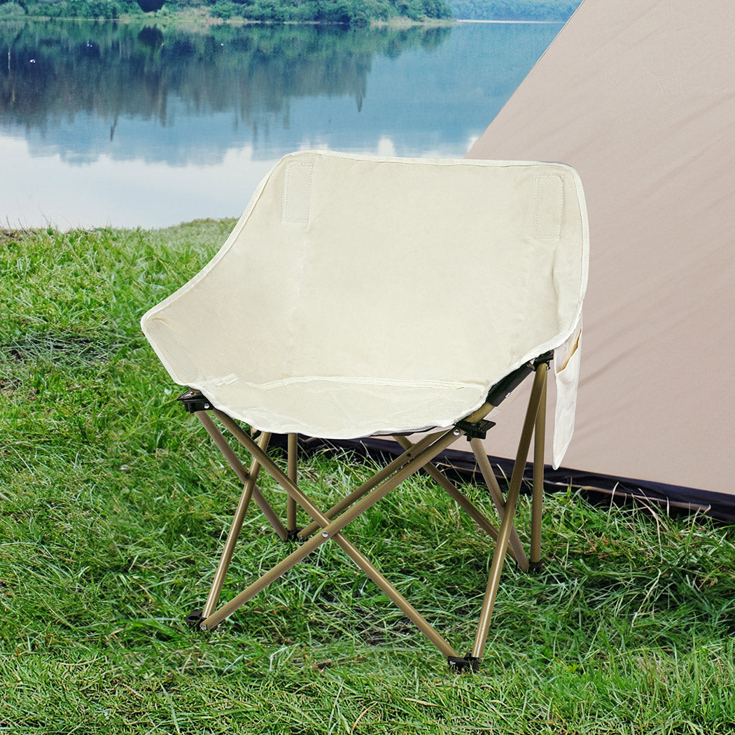 Levede Folding Camping Moon Chair Lightweight Beige-1910112919954264071