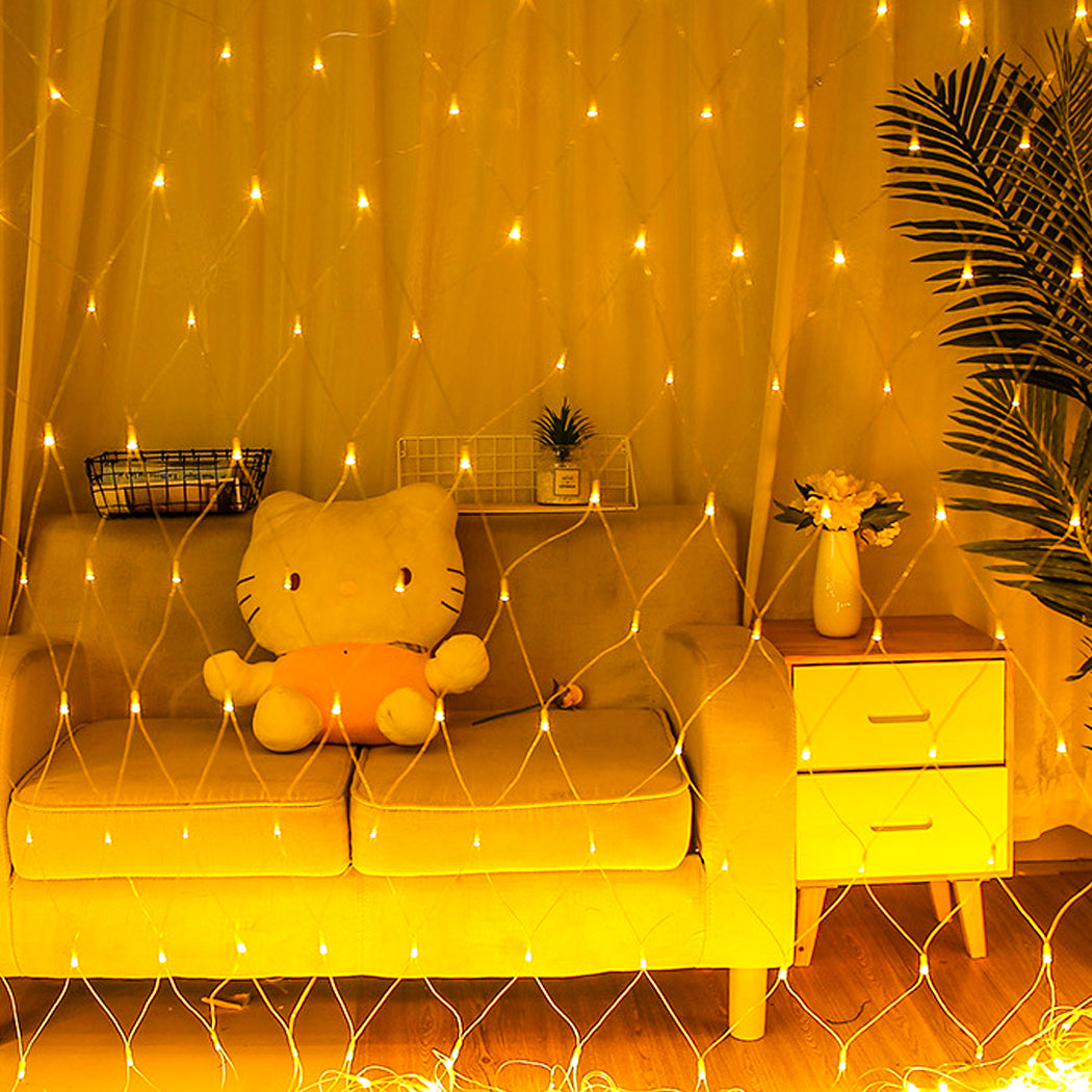 320LED Fairy Lights Net Mesh Curtain Warm white-1954802501815504903
