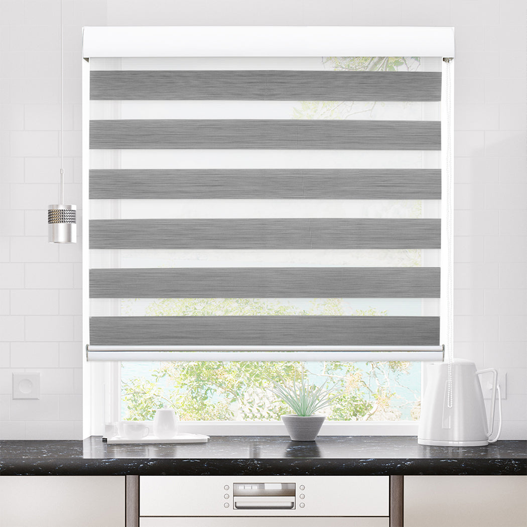 Marlow Blackout Zebra Roller Blind Curtains 90x210 Grey-1910113279045406727