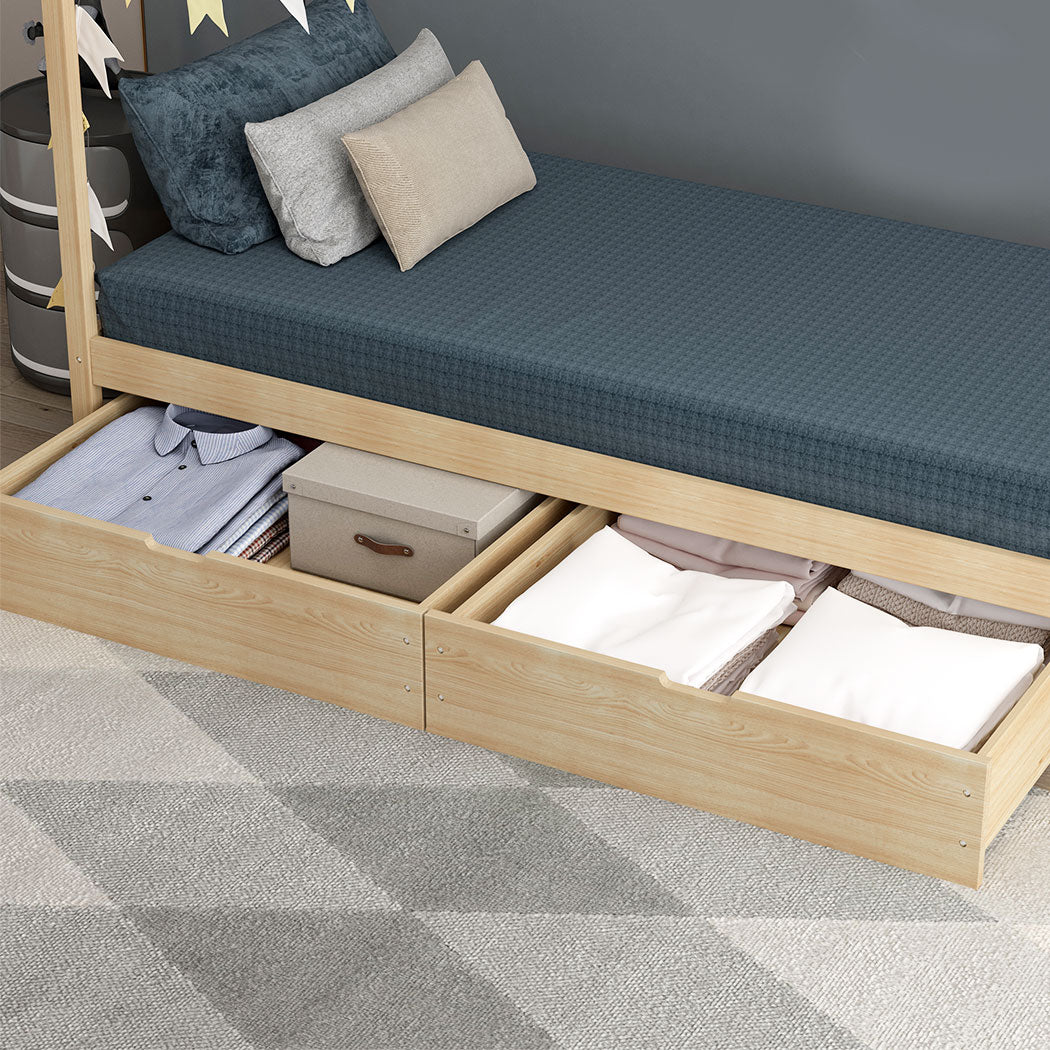 Levede 2x Bed Frame Storage Drawers Nature Natural-1910113206886600711