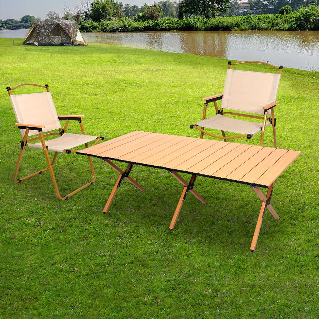 Levede Folding Camping Table Chair Set Oak-1954802885409771527