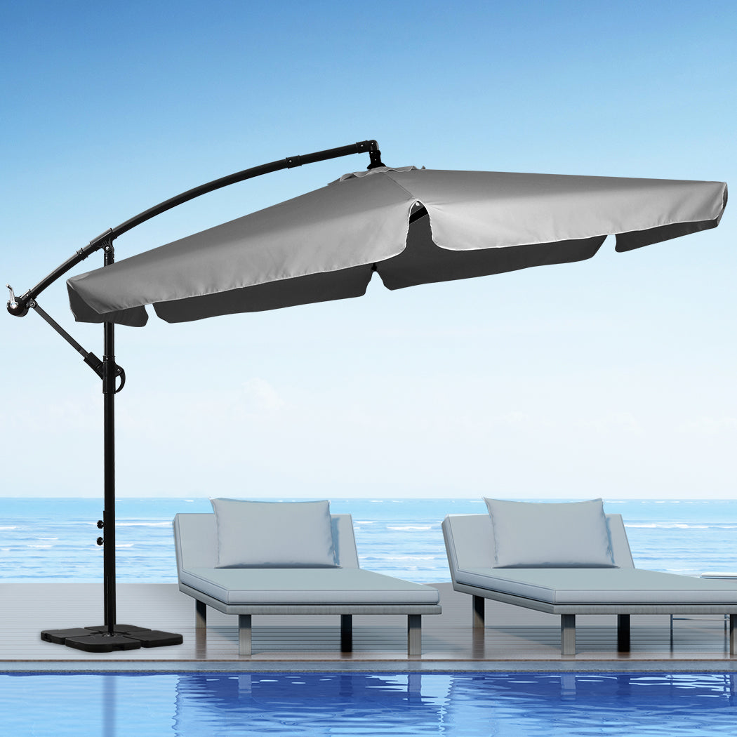 Mountview 3M Cantilever Umbrella Outdoor Grey With Base-1954802877579005959
