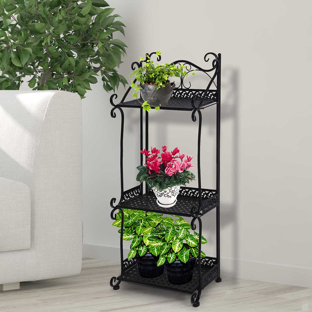 Levede Plant Stand 3 Tiers Outdoor Indoor Black-1910112300539449351