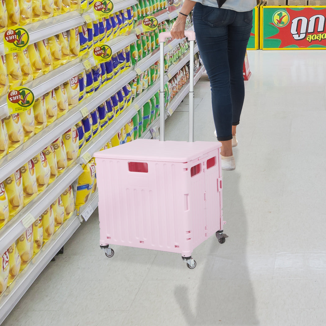 Folding Shopping Trolley Cart Portable Pink-1954802609982410759