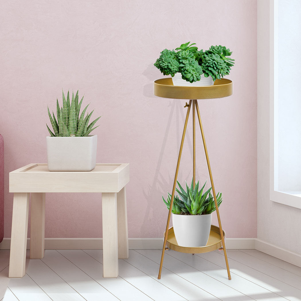 Levede Plant Stand 2 Tiers Outdoor Indoor Gold Large-1910112302569492487