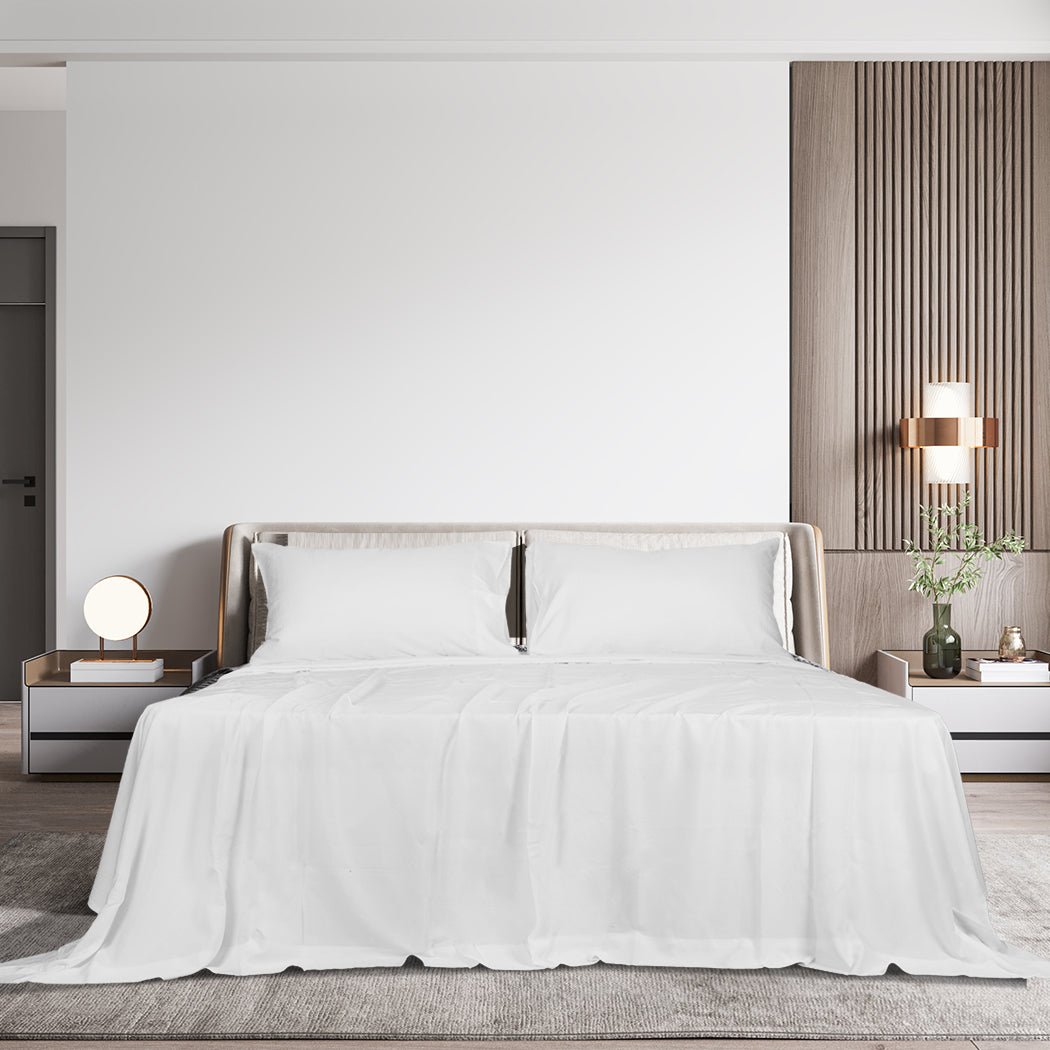 Dreamz 4pcs King Size 100% Bamboo Bed Sheet Set in White Colour-1954802920130220039