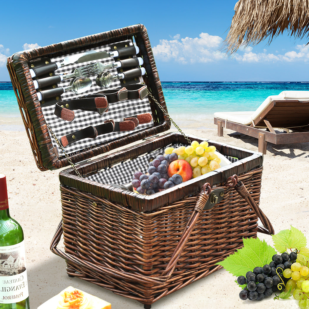 4 Person Picnic Basket Set Outdoor Baskets-1954802901683671046