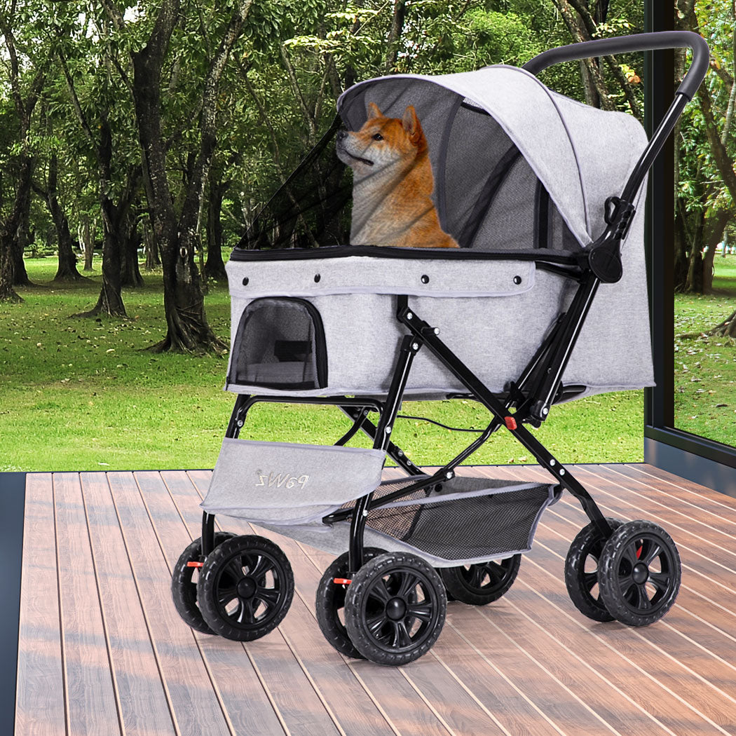 PaWz Pet Stroller Pram Dog Carrier Trailer Grey-1910112546027868167
