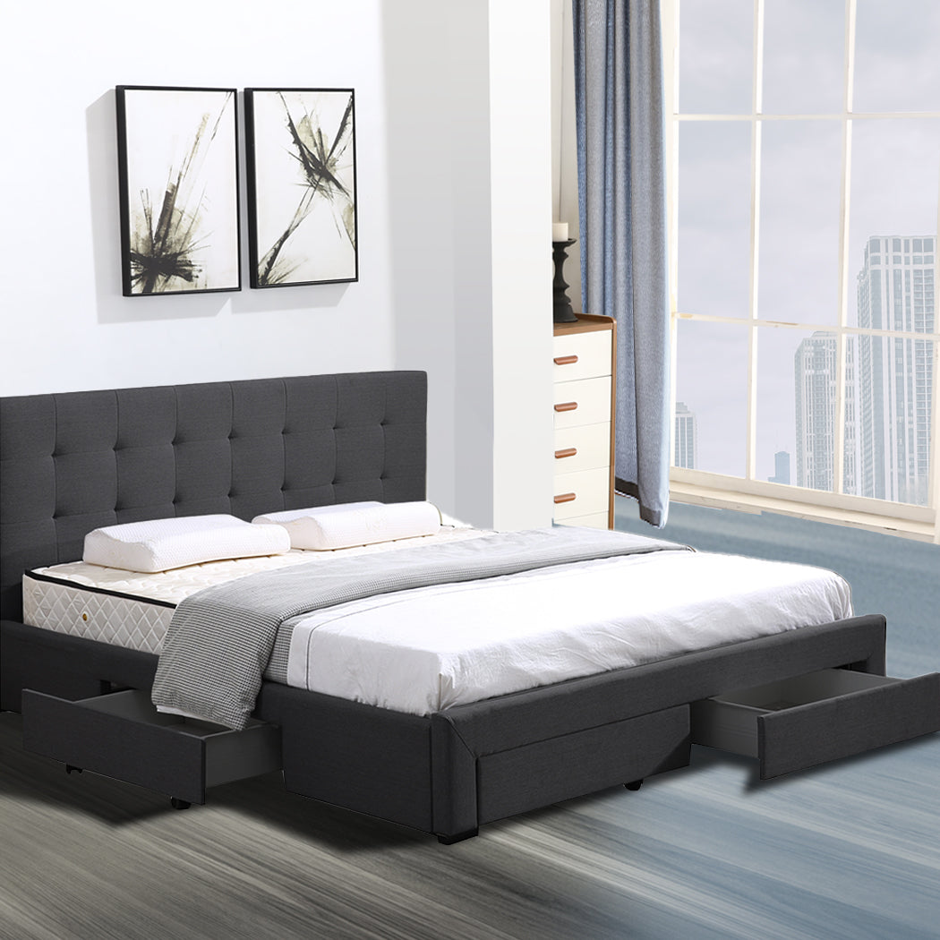 Levede Fabric Bed Frame Double Tufted Dark Grey-1910113204252577799