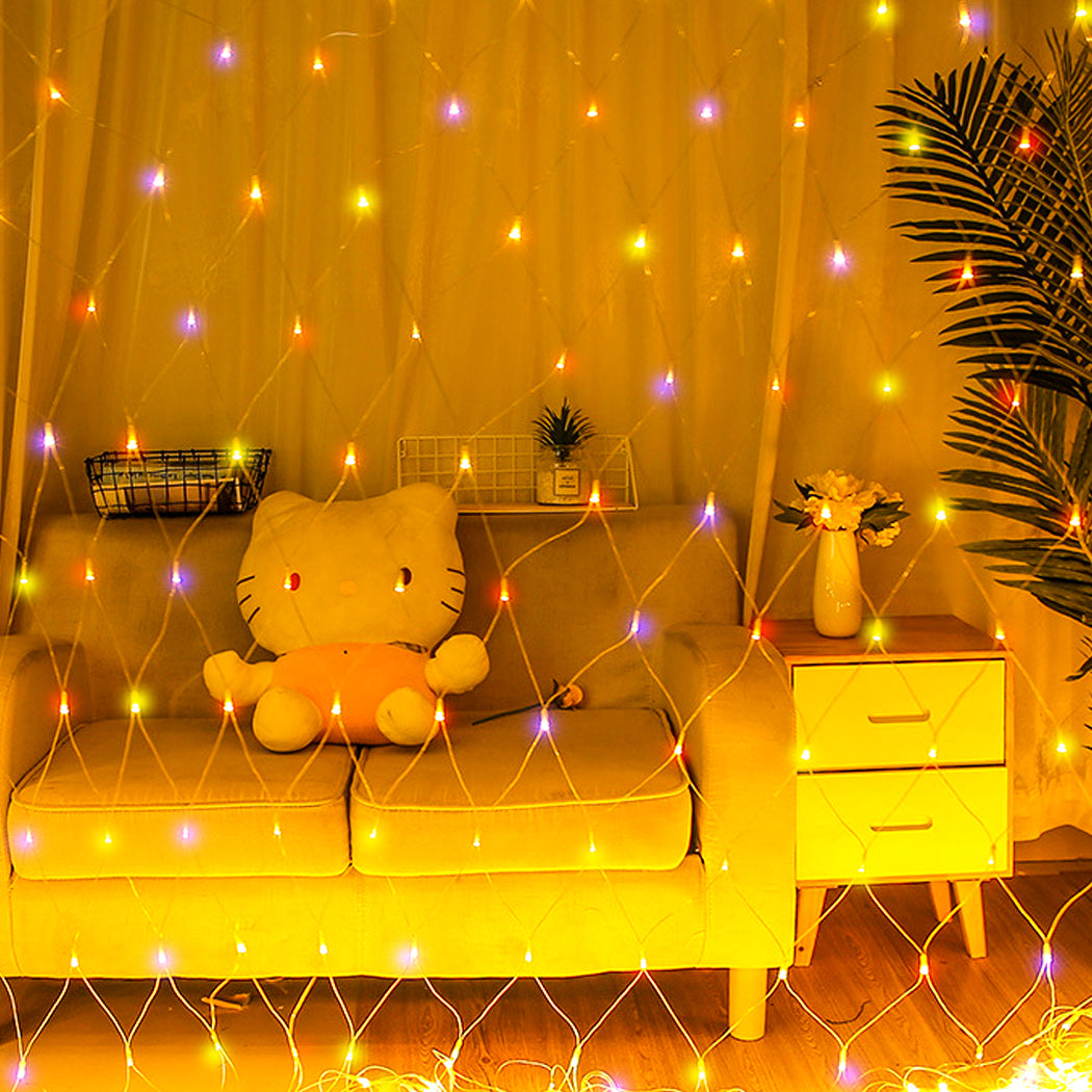96LED Fairy String Lights Net Mesh Curtain Multi-Coloured-1954802505619738631