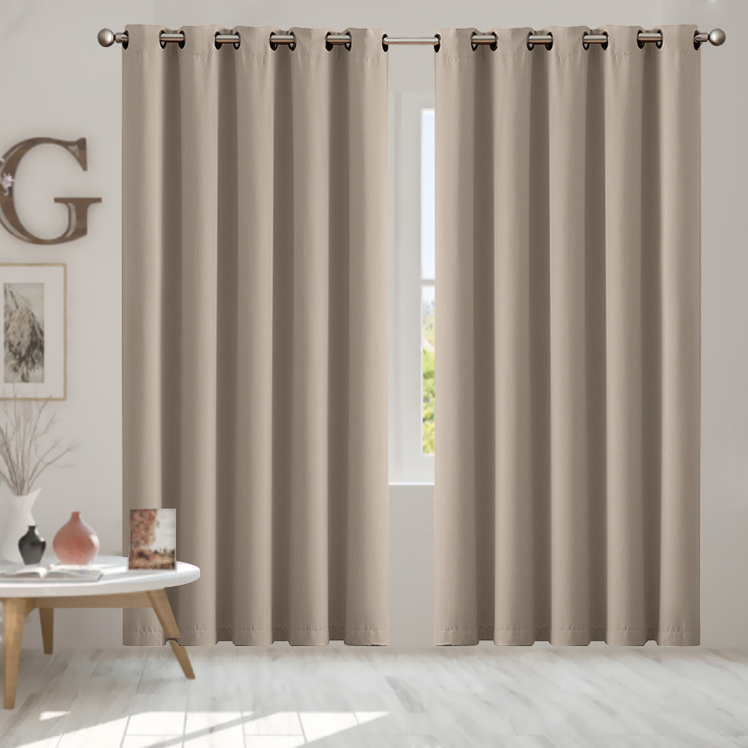 2x Blockout Curtains Panels 3 Layers Beige-1910113270048624646