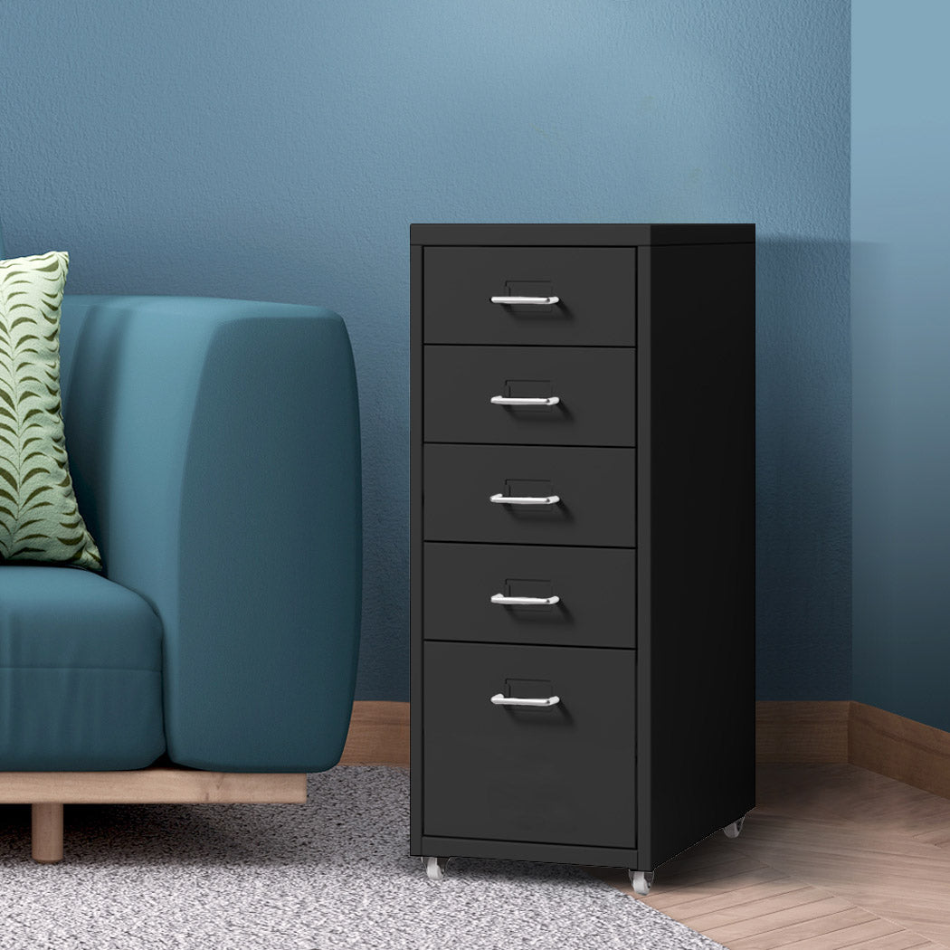 Levede 5 Drawer Office Cabinet Drawers Black-1954802727980765190