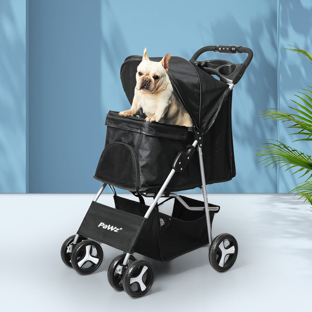 PaWz 4 Wheels Pet Stroller Dog Cat Cage Black-1954802606035570695