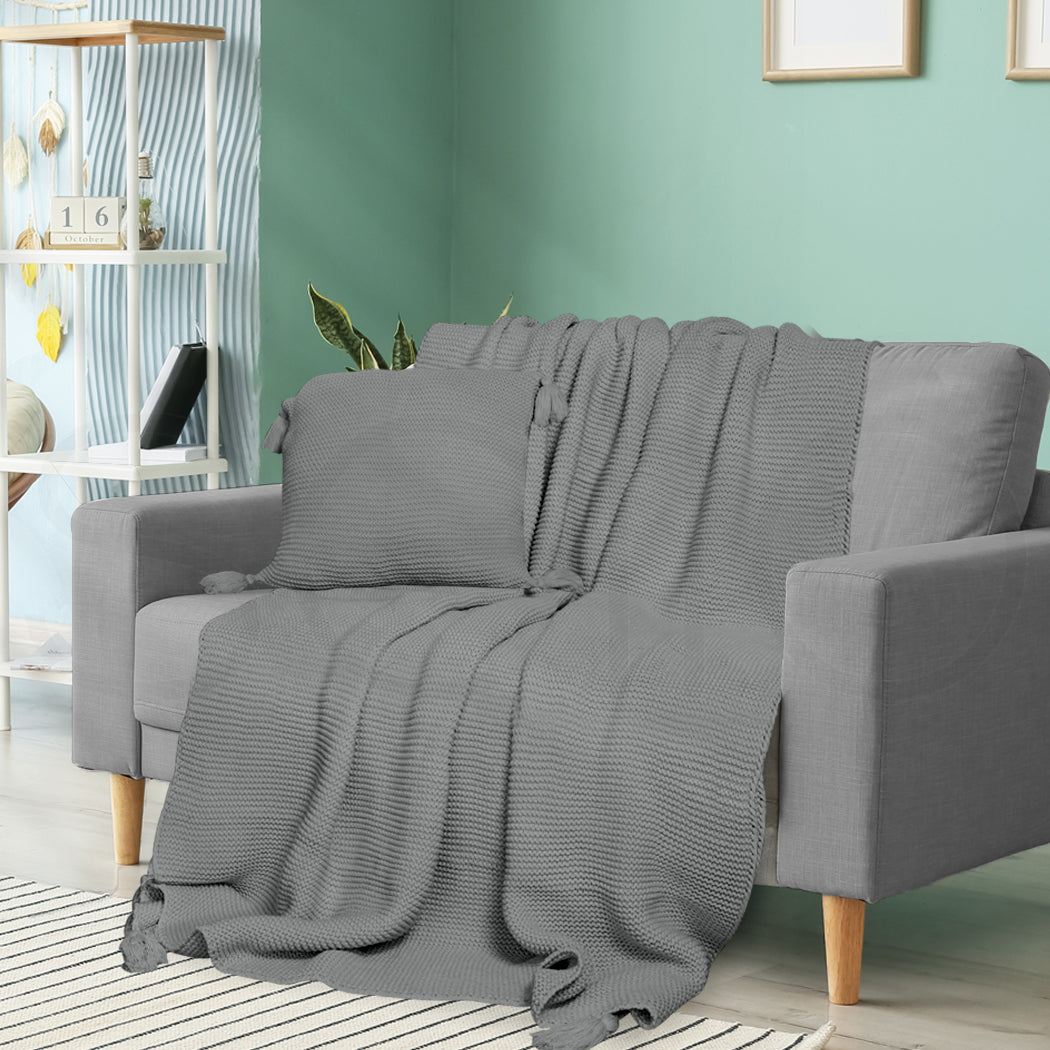 DreamZ Knitting Throw Blanket Cushion Grey-1954802941823160327