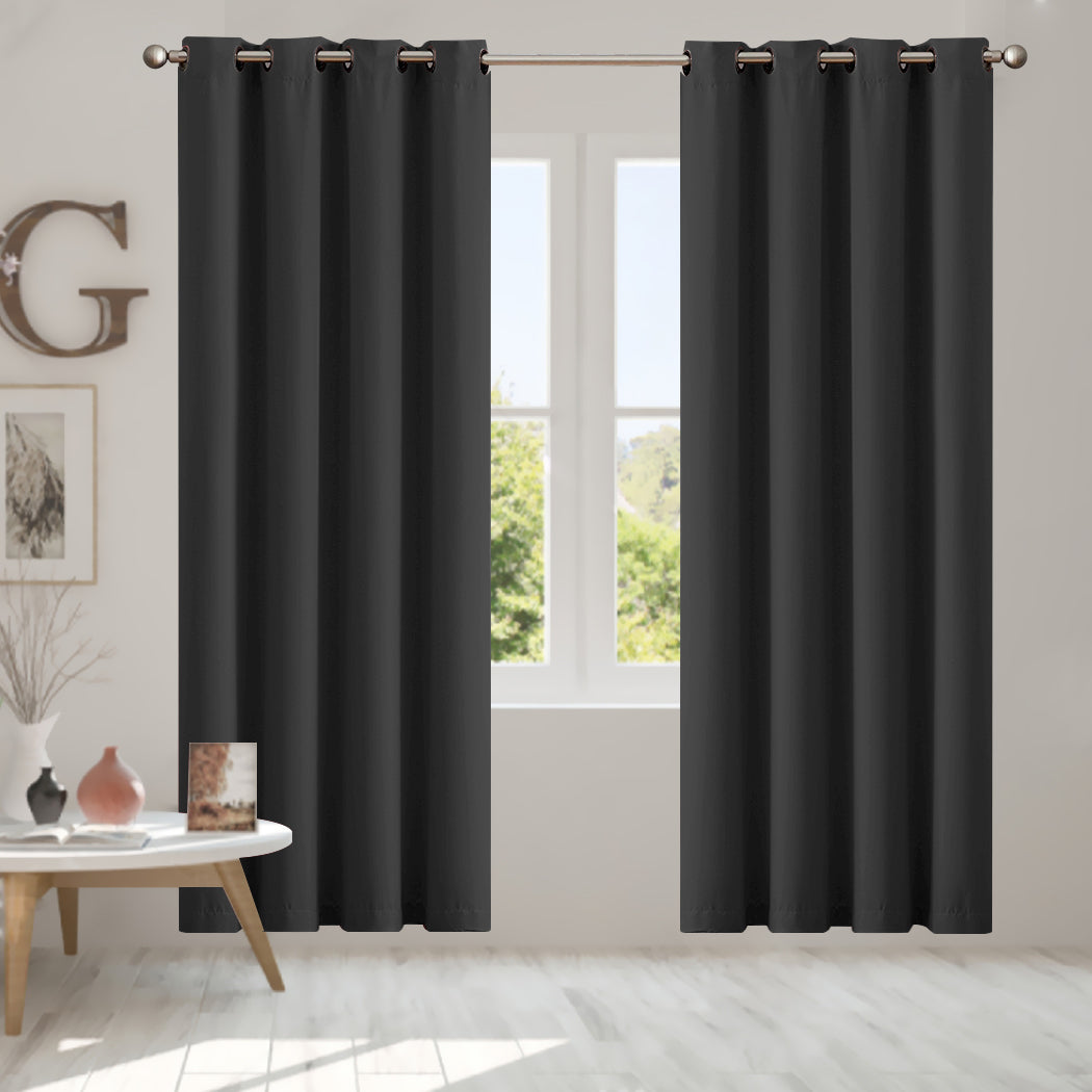 2x Blockout Curtains Panels 3 Layers Black-1910113268014387206
