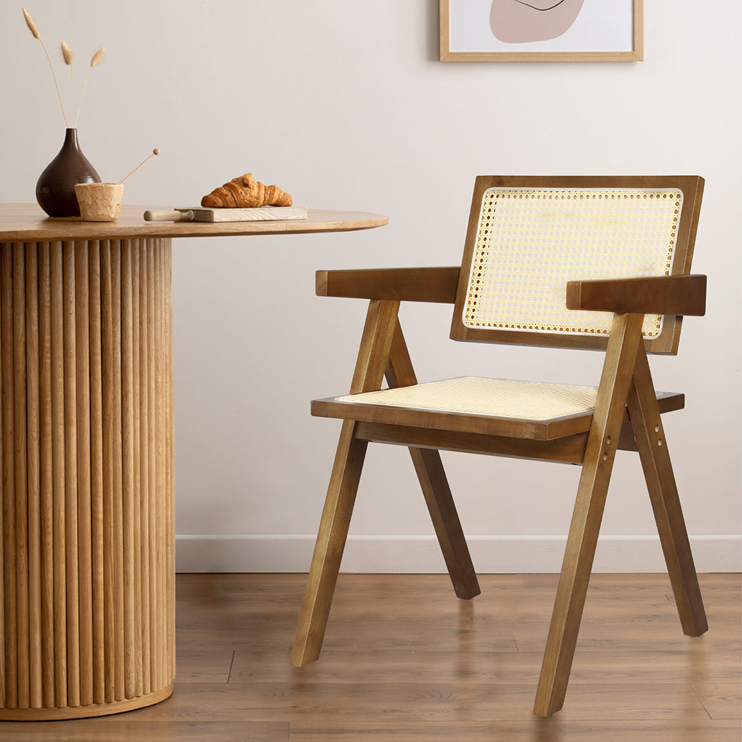 Levede 1x Walnut Wicker Armchair Dining Chair-1910113298267901958
