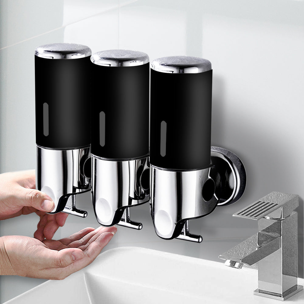 3 Bottles Bathroom Shower Soap Dispenser Black-1910113089890684934