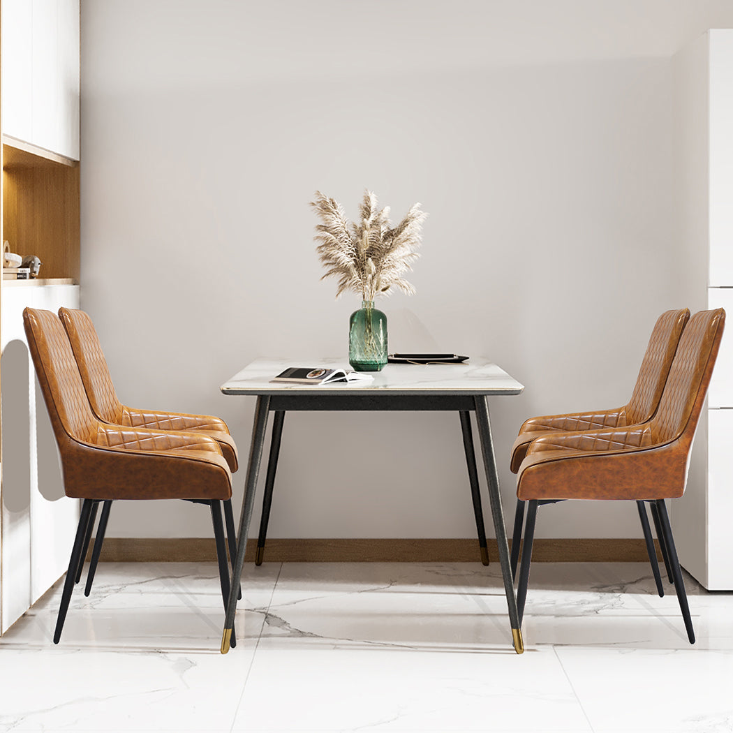Dining Chairs x 4 Padded Seat PU Faux Leather-1954802379283107847