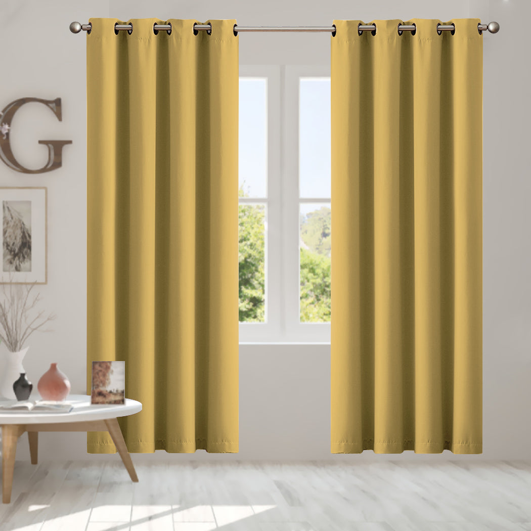 2x Blockout Curtains Panels 3 Layers Mustard-1919892930034798598