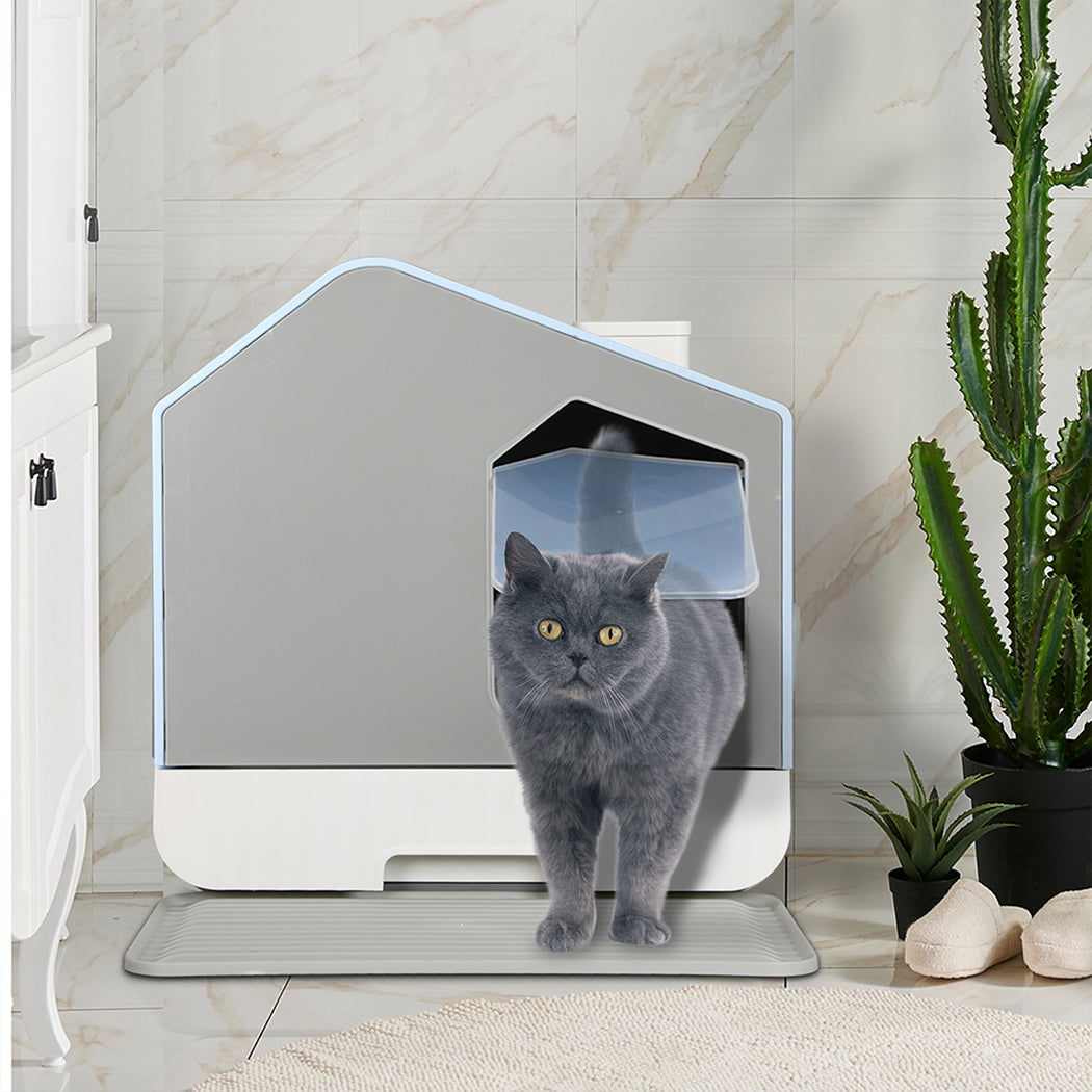 PaWz Fully Enclosed Cat Litter Box Mat Blue-1954802565841555463