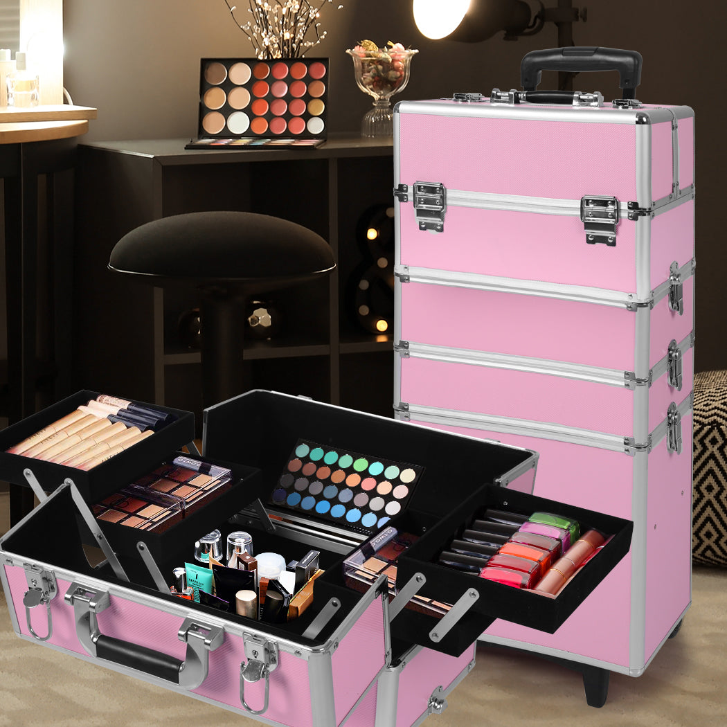 Professional Makeup Trolley Rolling Pink and Silver-1919892938737979399