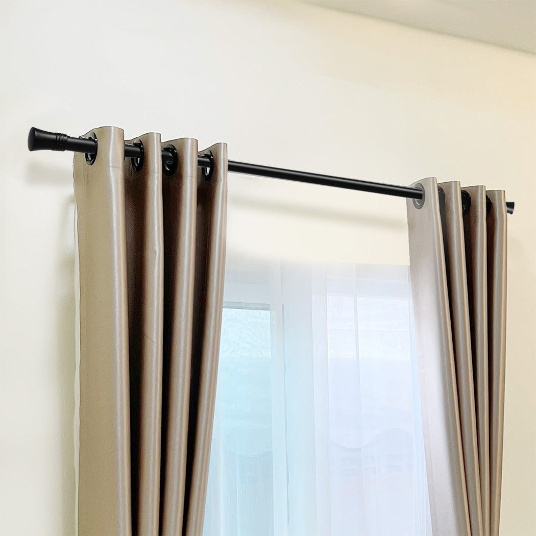 Marlow Black Curtain Rod Steel Quiet Rail Pole Pommel Set Extendable-1954802388346998790