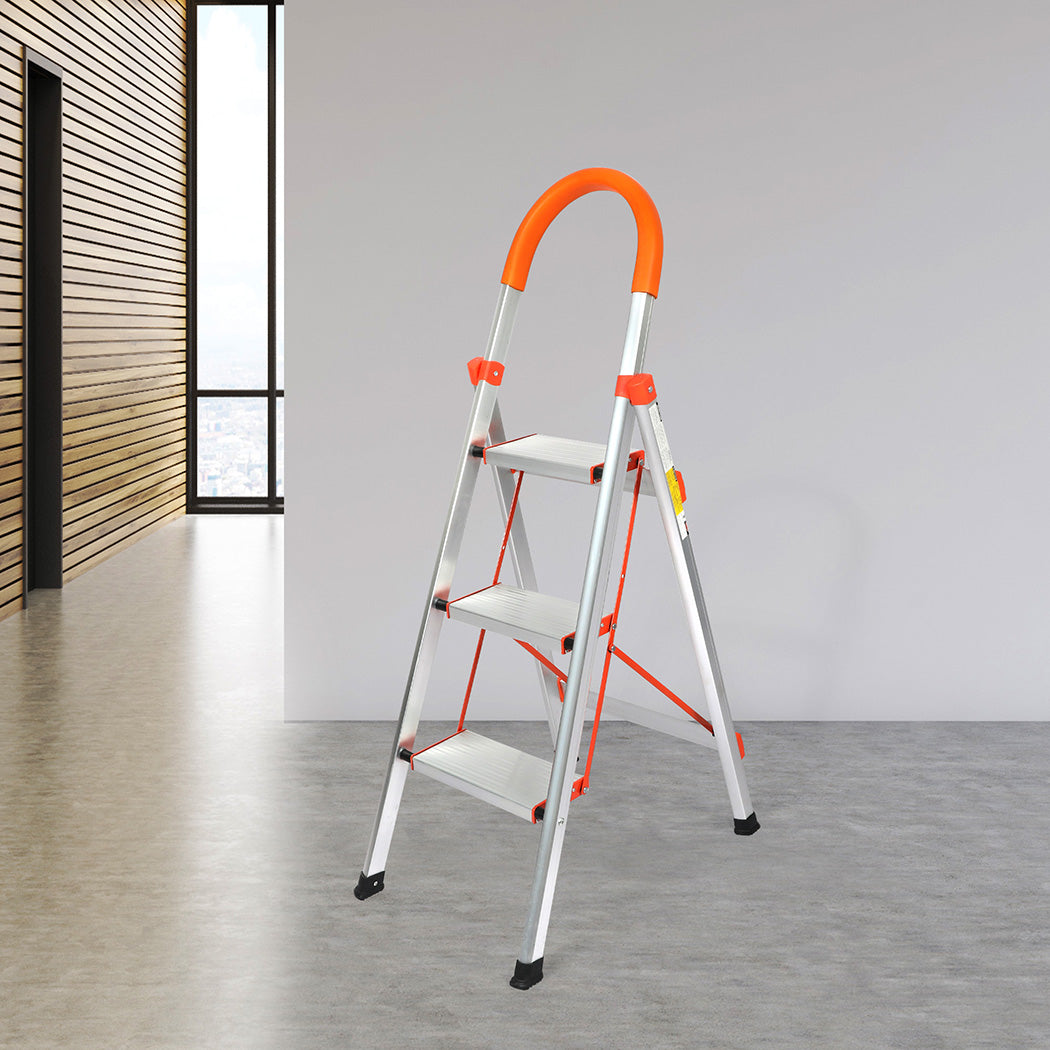 Traderight 3 Step Ladder Folding Aluminium-1954802742862155783