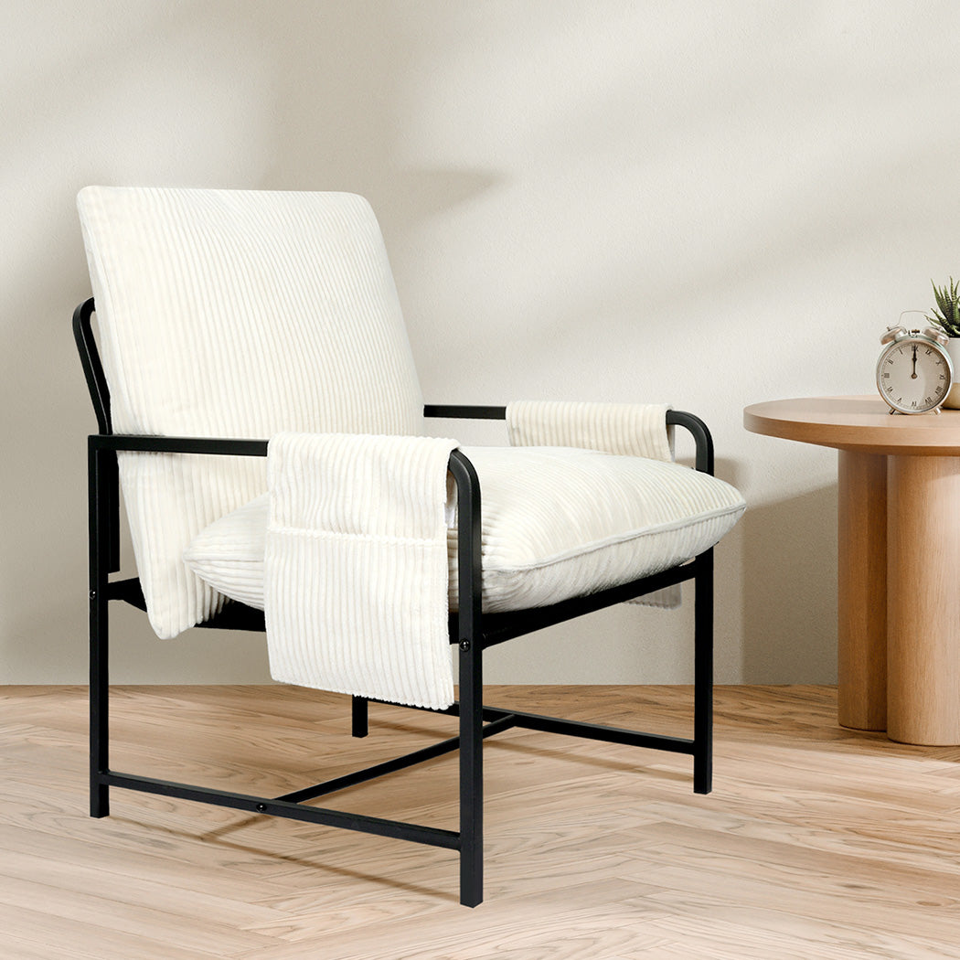 Levede Metal Framed Lounge Chair Corduroy in Beige-1954802469909434375