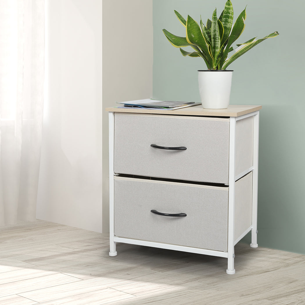 Levede Chest of 2 Drawers Bedside Table Beige-1954802983824920582