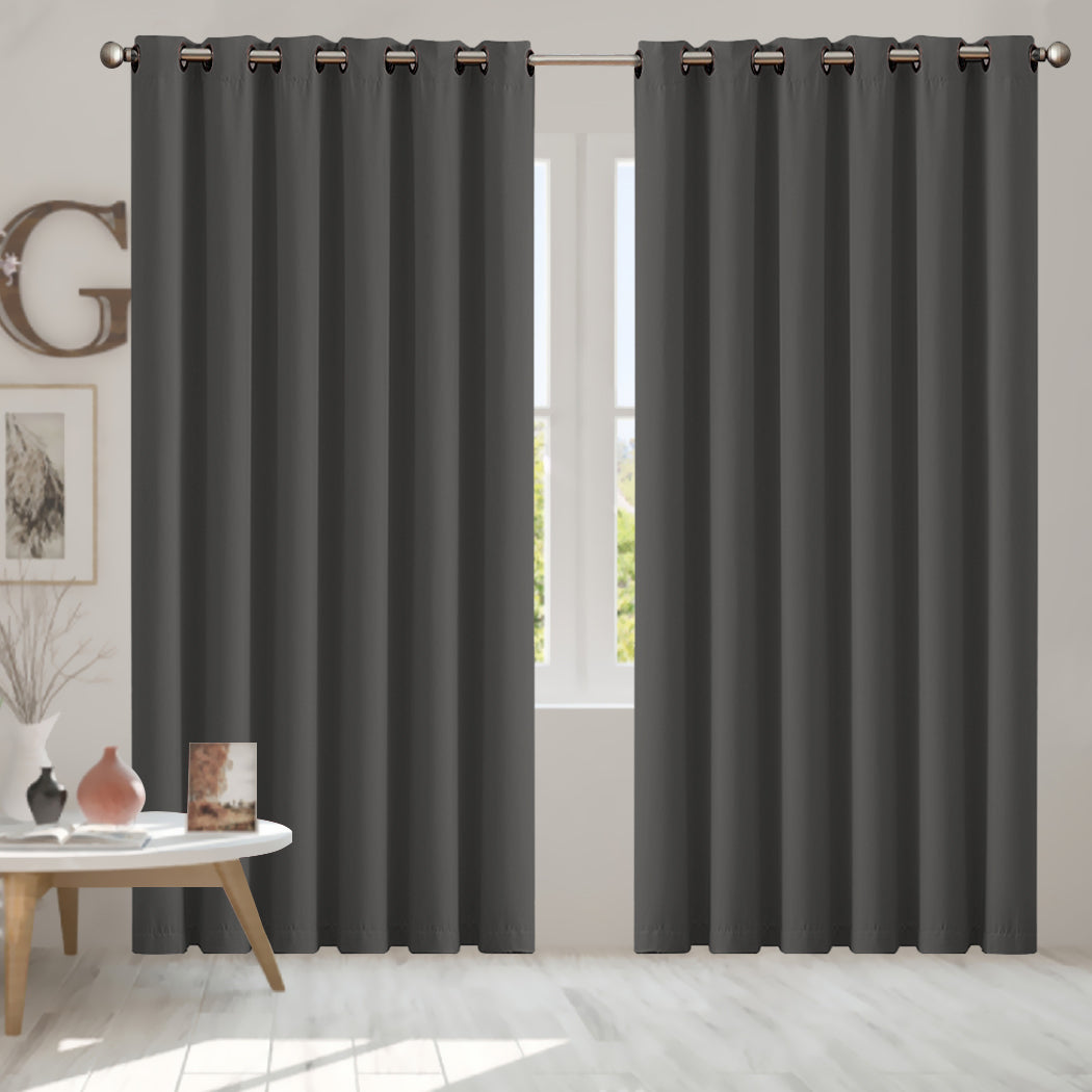 2x Blockout Curtains Panels 3 Layers Charcoal-1954802972563214342