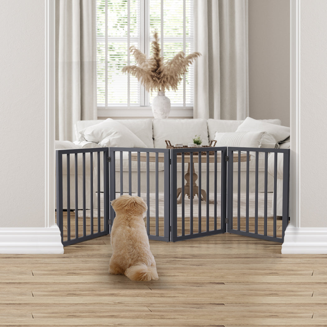 Wooden Pet Gate Dog Fence Retractable Grey 600x 3MM-1910112968574636039