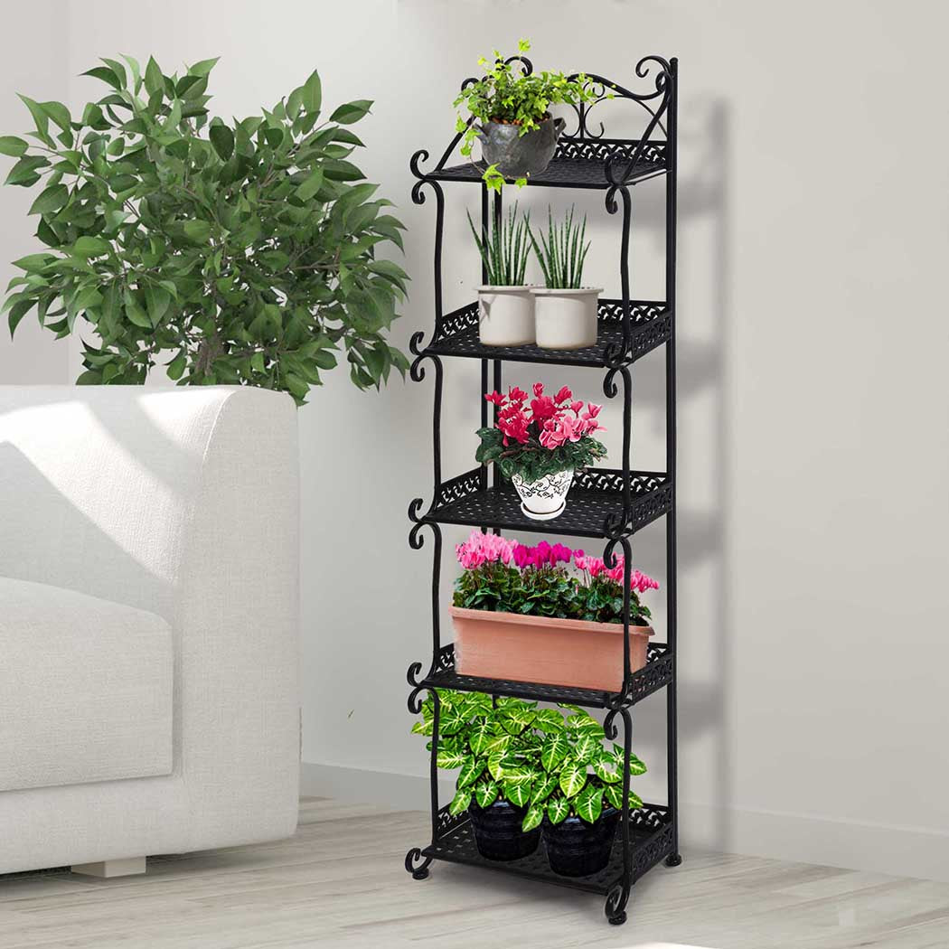 Levede Plant Stand 5 Tiers Outdoor Indoor Black-1910112301520916487