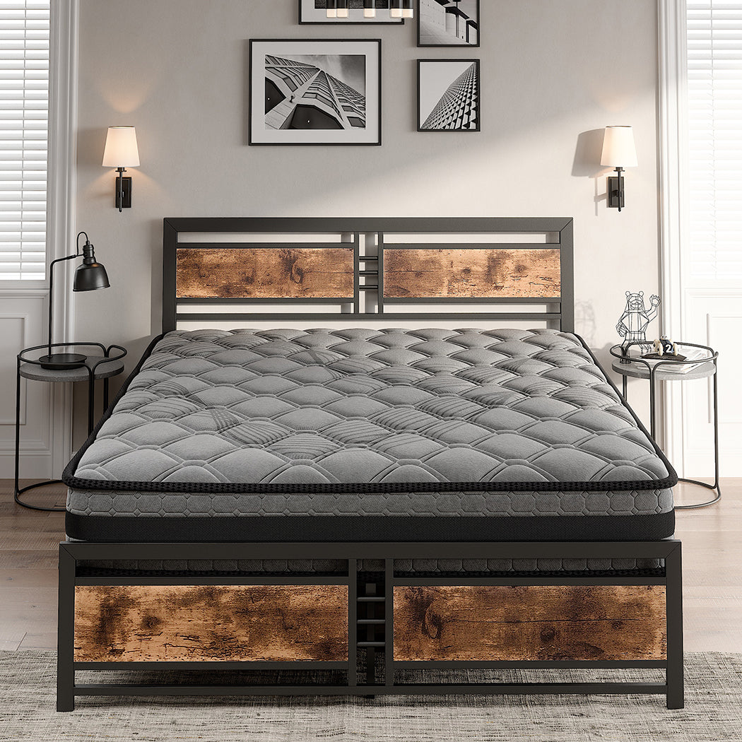 Metal Bed Frame Mattress Base Set Wood Queen-1954802936362176519
