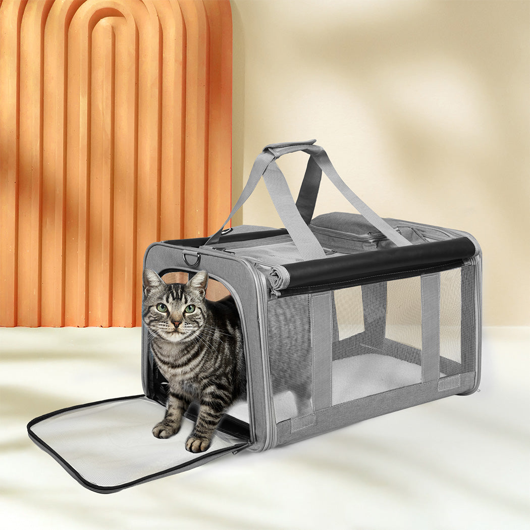 Pawz 3 in 1 Pet Soft Crate Dog Cat Carrier M Size Grey-1954802466038091783