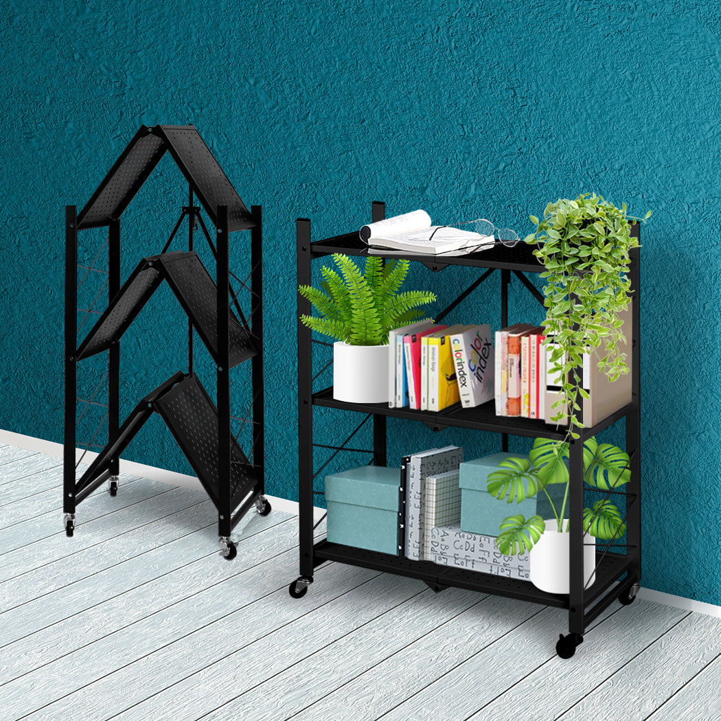 Levede Foldable Storage Shelf Display Black 3 Tiers-1954802664588054535