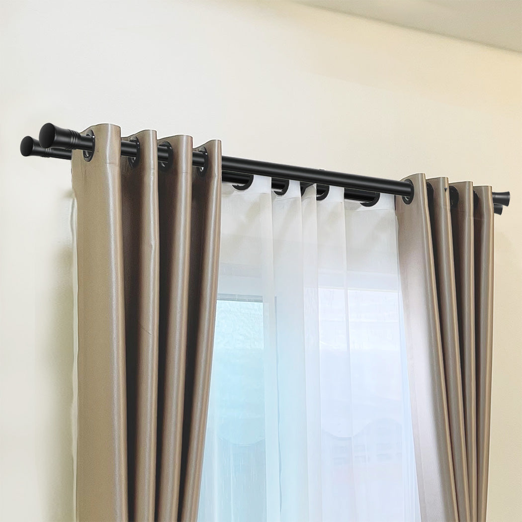 Marlow Black Double Curtain Rod Steel Pole Pommel Set Extendable Adjustable-1954802388695126023