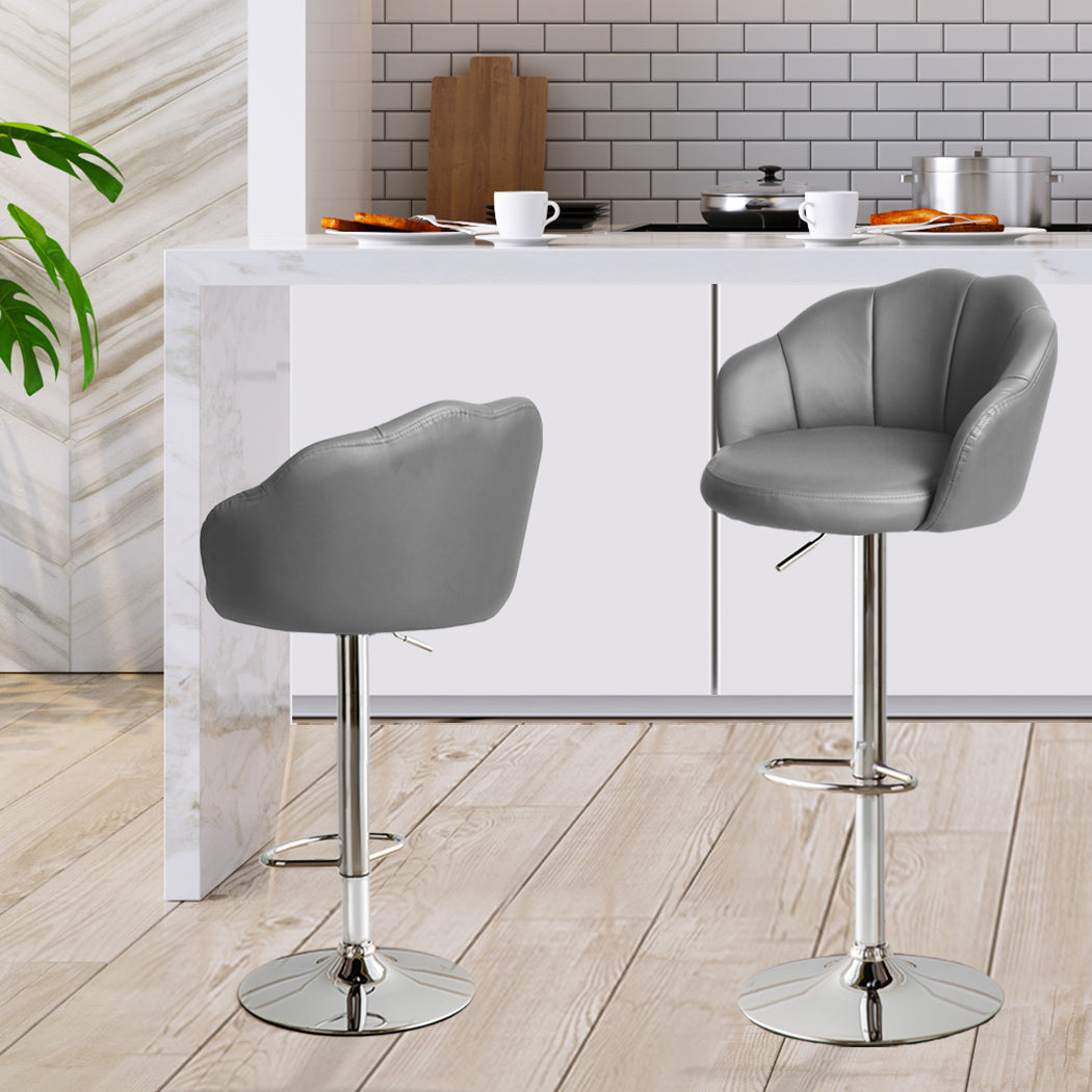 Levede 2x Bar Stools Kitchen Gas Lift Grey-1919892921260314631