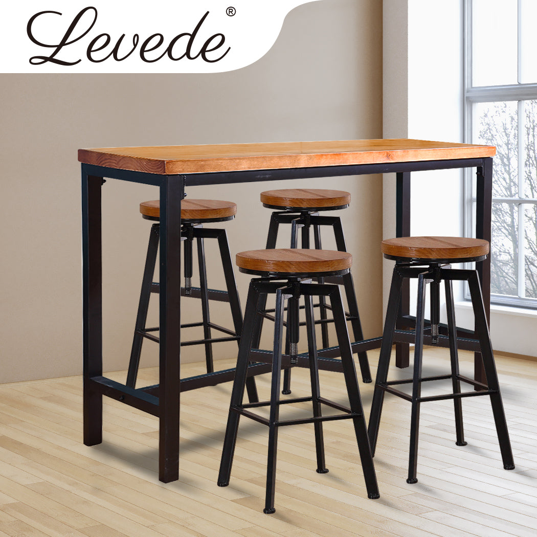Levede 5pcs Bar Table Barstools Industrial-1919892918903115782