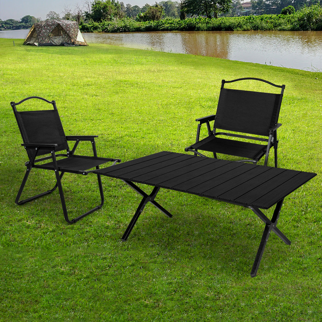 Levede Folding Camping Table Chair Set Black-1954802885208444935