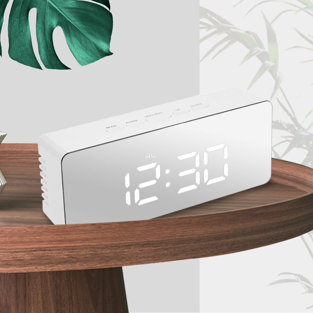 Alarm Clock Digital Led Mirror Desk Silver-1910113082798116867