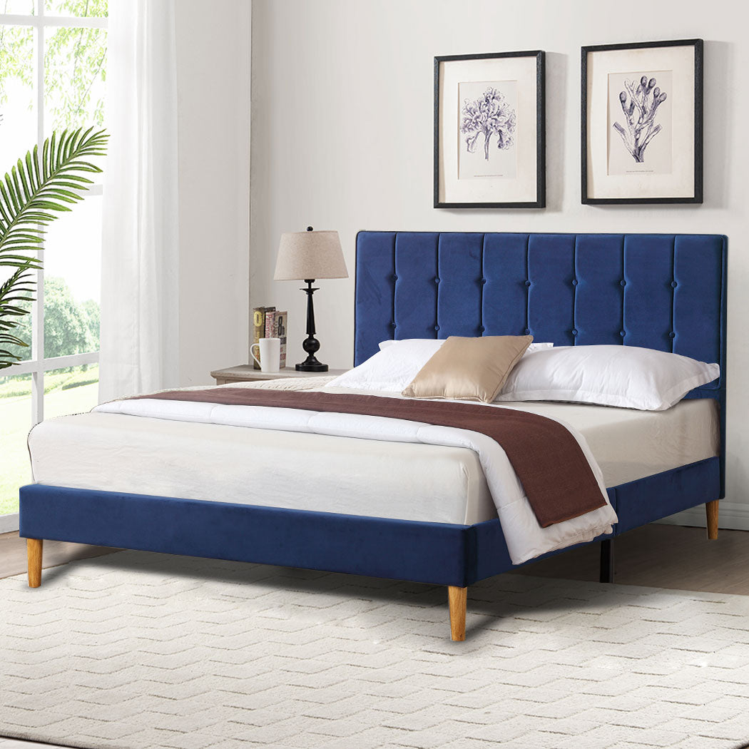 Levede Fabric Bed Frame Double Mattress Blue-1910113207599632391