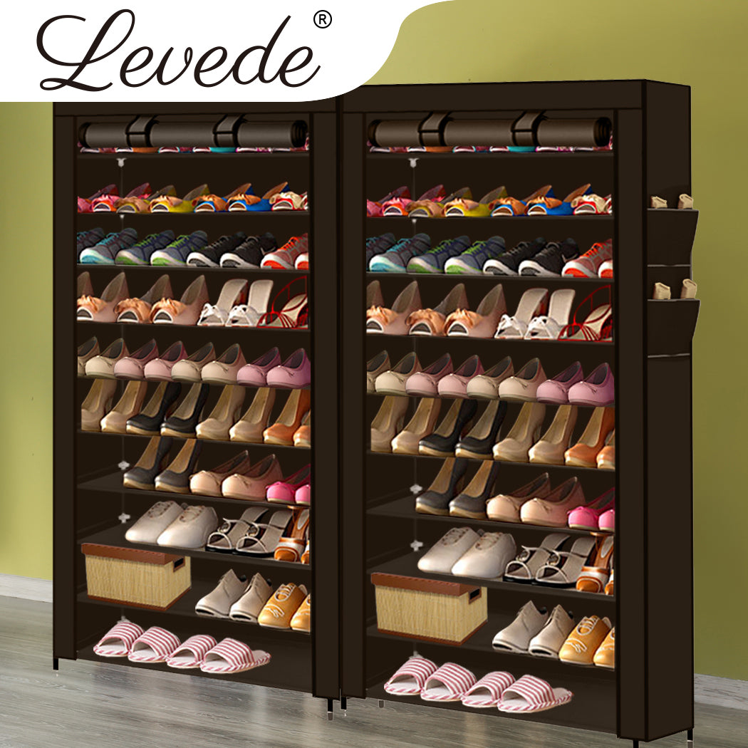 Levede 2pcs 10 Tier Shoe Rack Storage Brown-1954802681541431302