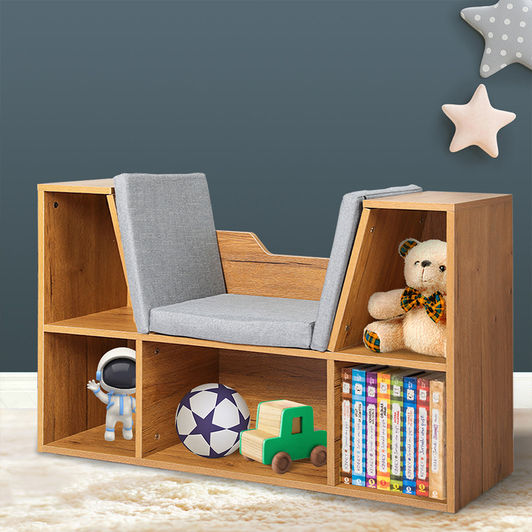 Levede Kids Bookcase Toys Box Shelf Brown-1910112556274552839