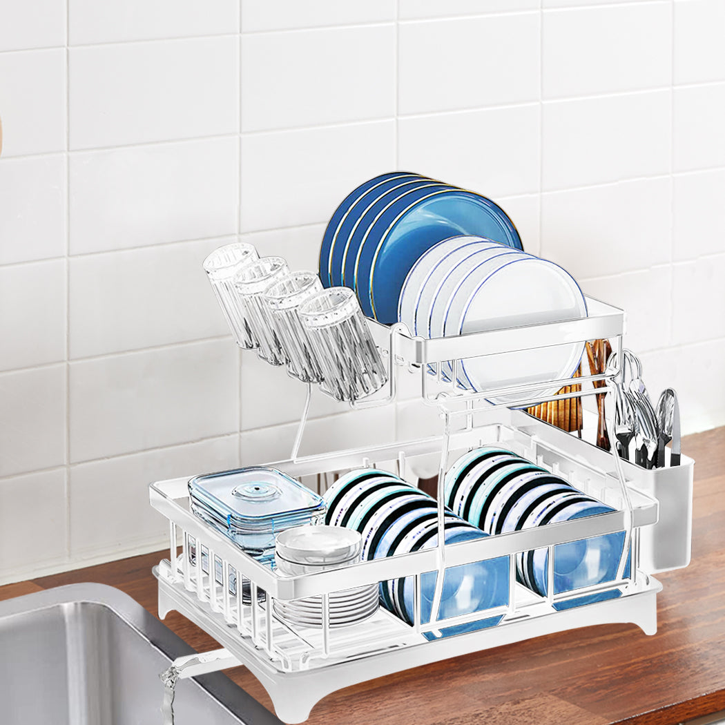 TOQUE Dish Rack Drying Drainer Kitchen White-1910113166860357639
