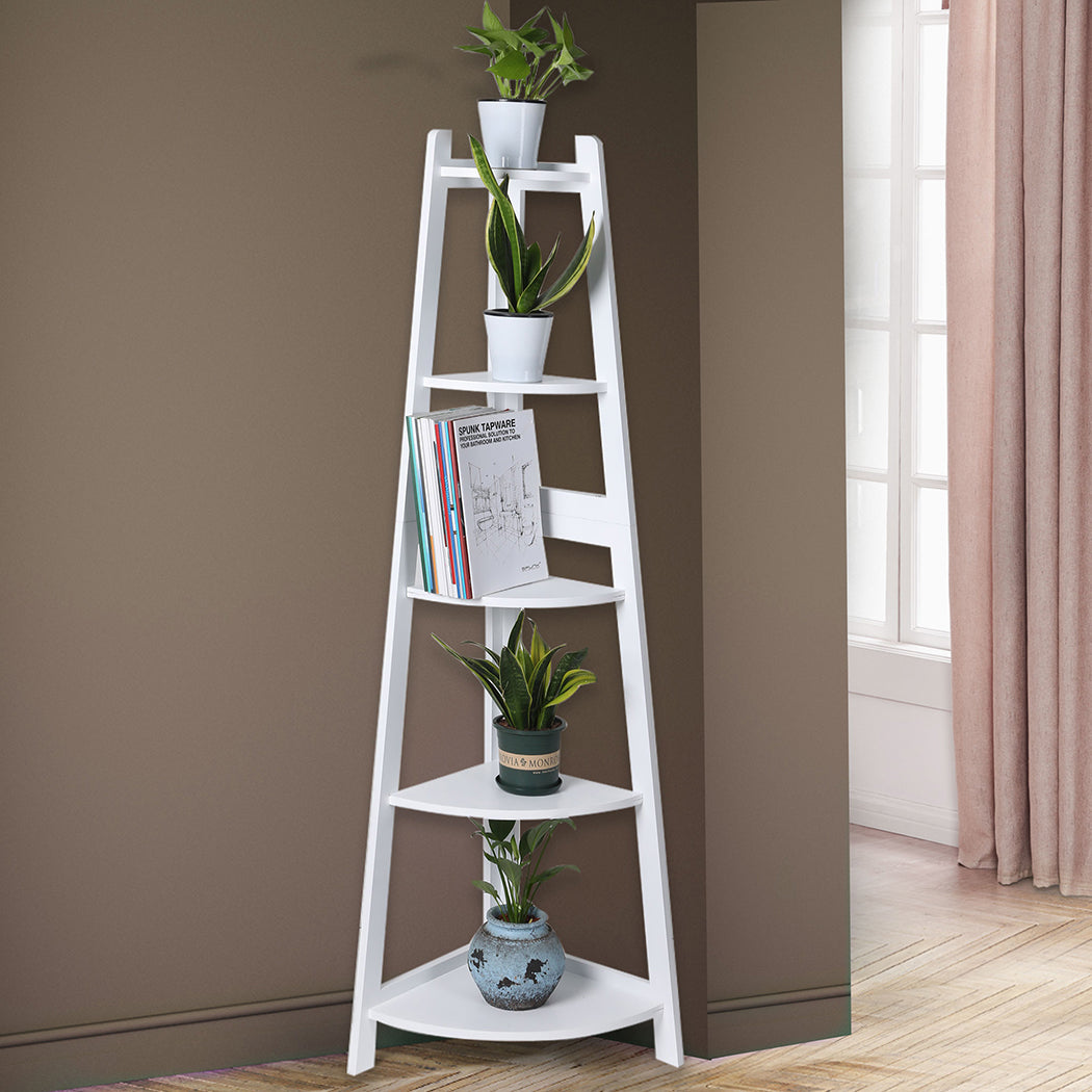Levede 5 Tier Corner Shelf Wooden Storage White-1954802946059407366