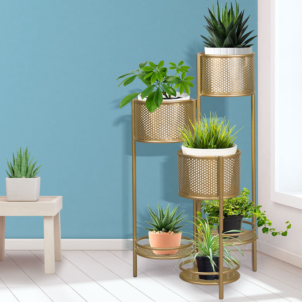 Levede 6 Tier Plant Stand Swivel Outdoor Gold-1910112296051544071
