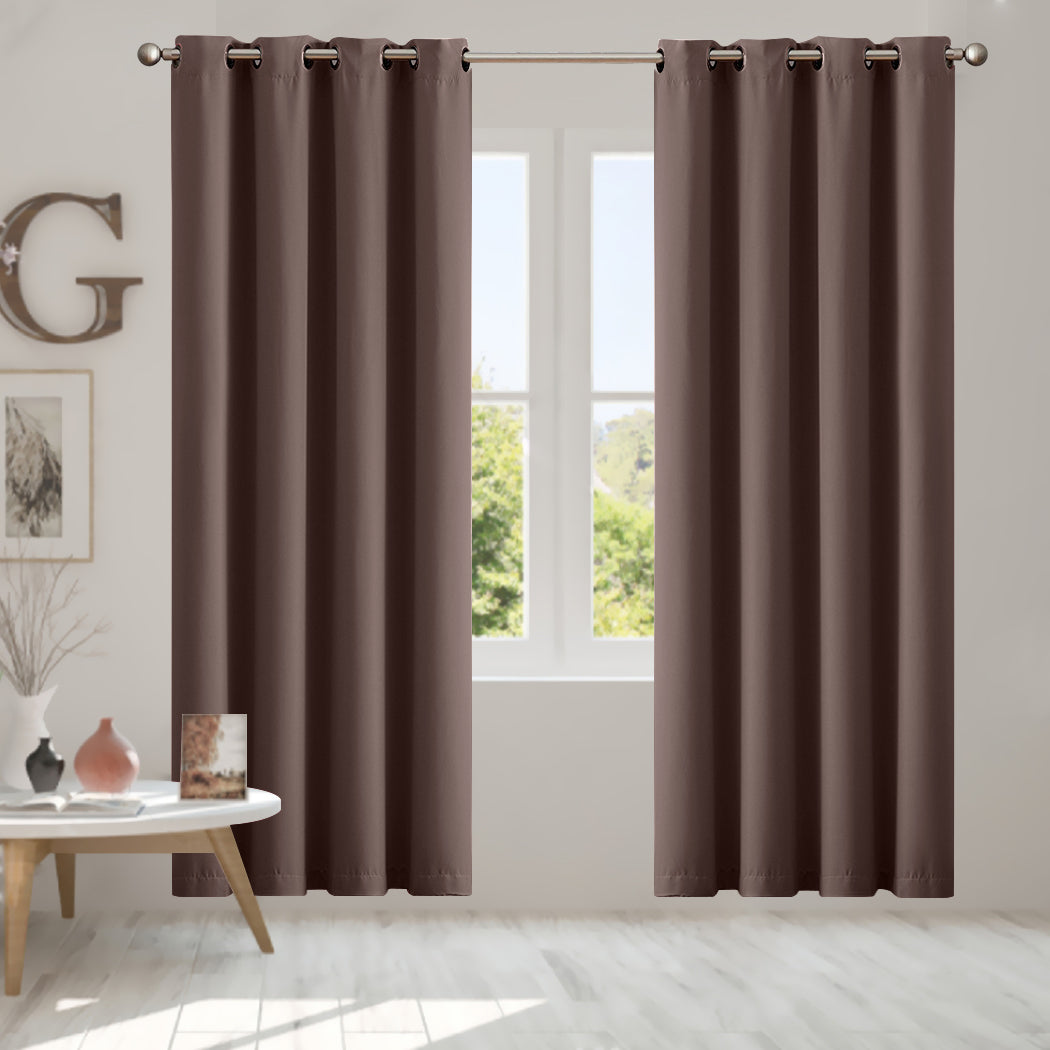 2x Blockout Curtains Panels 3 Layers Taupe-1910113269520142342